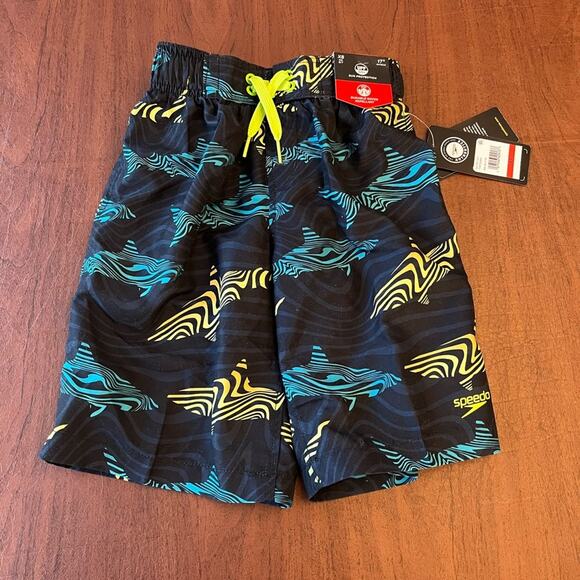 Speedo Shark Swim Shorts Black Blue Boys XS - Picture 1 of 10